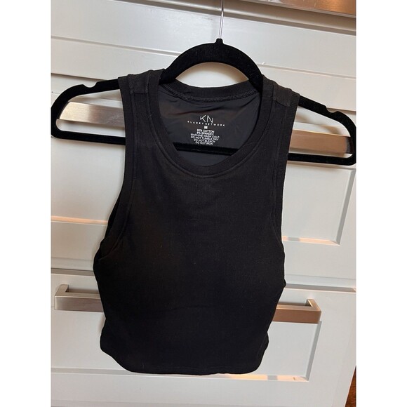 Klassy Network Women’s Ribbed Crop High Neck Tank With Built In Bra Medium Black - Picture 1 of 4